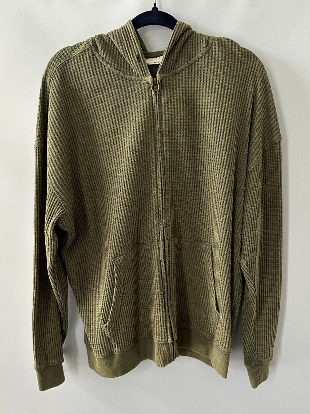 No Boundaries Medium Green Waffle Texture Men's Zip-Up Hoodie